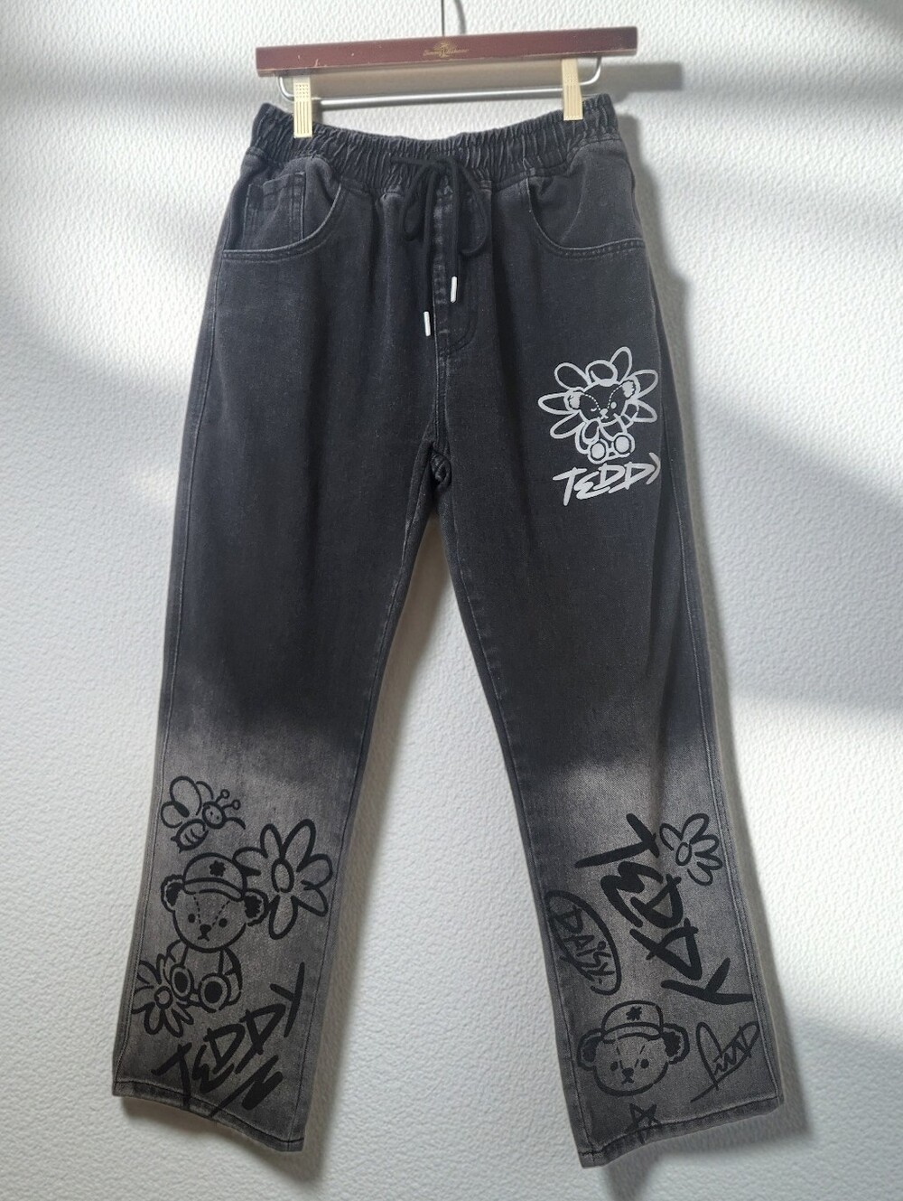 Teddy Bear Collection Black/Gray Heavy Denim Hombre Streetwear Jeans Size M